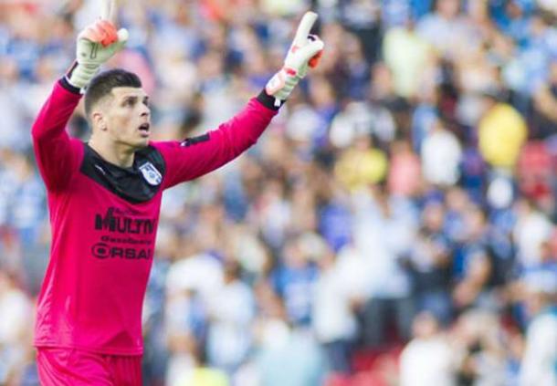 Qerétaro's goalkeeper Tiago Volpi denied D.C. United 17 times in two matches in the CCL quarterfinal series. Photo provided by Adid Jimenez-AFP