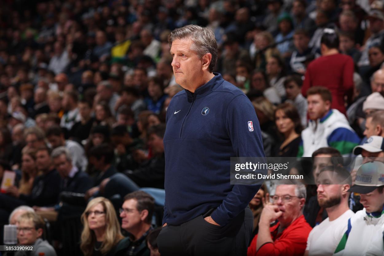  Head Coach Chris Finch of the Minnesota Timberwolves looks on during the game against the Indiana Pacers on December 16 , 2023 at Target Center in Minneapolis, Minnesota. NOTE TO USER: User expressly acknowledges and agrees that, by downloading and or using this Photograph, user is consenting to the terms and conditions of the Getty Images License Agreement. Mandatory Copyright Notice: Copyright 2023 NBAE (Photo by David Sherman/NBAE via Getty Images)