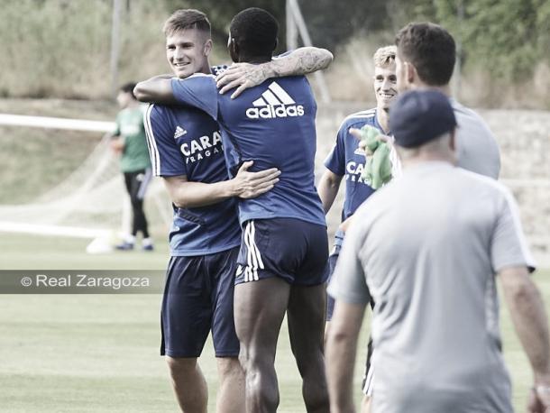 Dwamena, Vigaray y Blanco durante un entrenamiento | Foto: Real Zaragoza