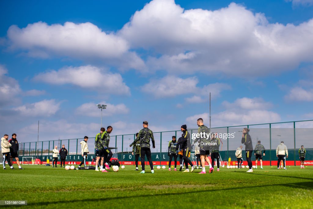 Manchester United players during training ahead of the second leg. (Photo by Ash Donelon/Manchester United/Getty Images)