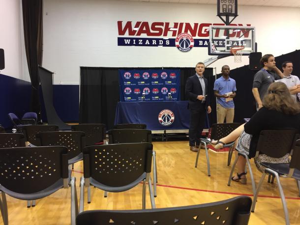 The press conference table awaits the storm. Photo: Raj Sawhney