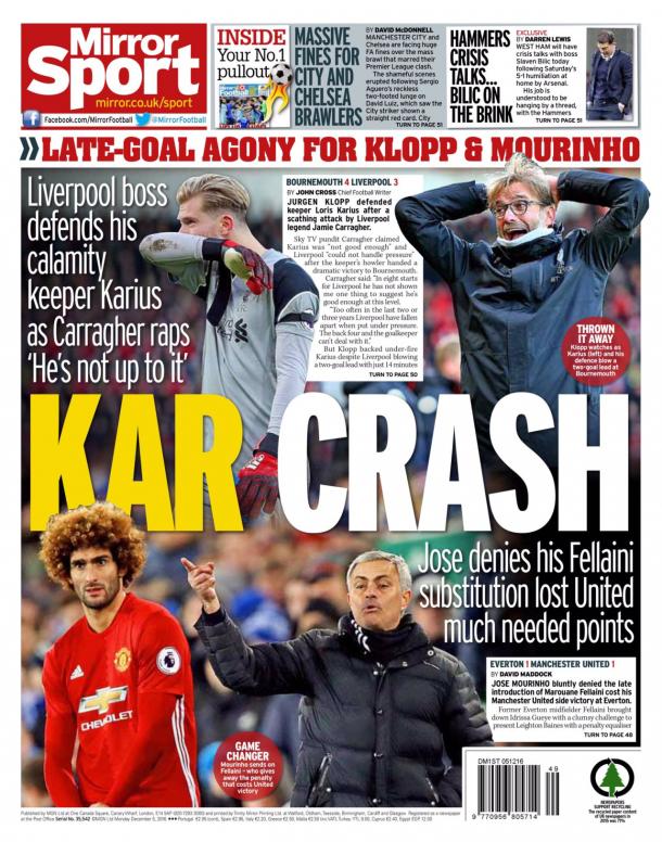 La prima pagina del Mirror Sport su Karius