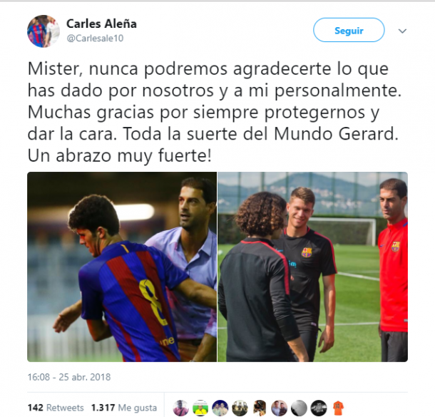 Tweet de Carles Aleñá. Foto: Twitter