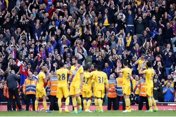 Jugadores del Palace celebrando una victoria en Anfield | Imagen: Crystal Palace FC