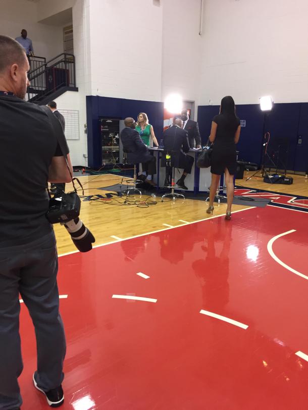 Some of the Wizards' TV broadcasters prepare for media day. Photo: Raj Sawhney