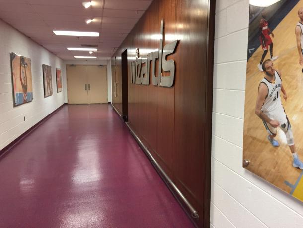 The tunnel adjacent to the Wizards' practice court, where media day was held.