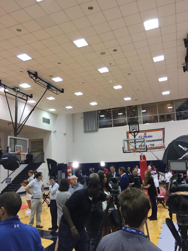 Another shot of the press roaming the floor of the practice court. Photo: Raj Sawhney