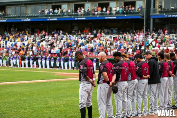 Pregame activities before MiLB baseball game between the Kane County Cougars - the Wisconsin Timber Rattlers at Fifth Third Bank Ballpark in Geneva, IL June 12, 2016