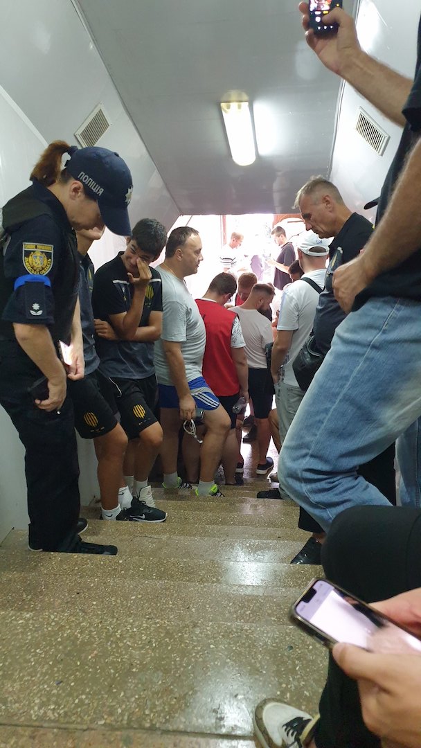 Inside the bomb shelter at Ukraina Stadium. Photo: @Buckarobanza (Twitter)