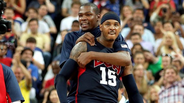 Carmelo Anthony and Kevin Durant look to lead Team USA at the Rio 2016 Olympics. Photo: Getty Images