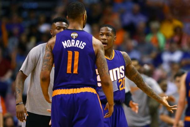 Archie Goodwin (20) and Markieff Morris have squabbled in the past, and it may result in one or both of them being shipped out of Phoenix (Mark J. Rebilas/USA Today Sports)