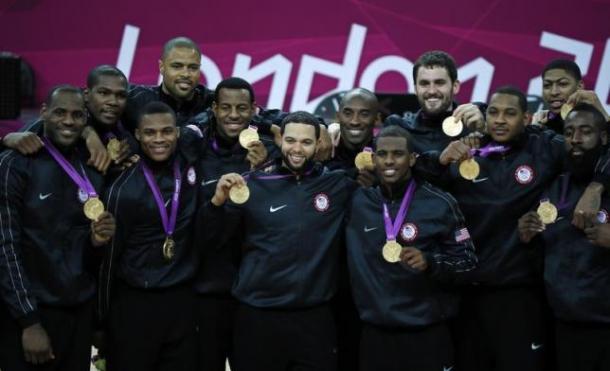 The 2012 Gold-medal USA Men's National Team champions at the 2012 summer Olympics in London.