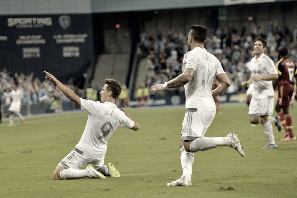 Krisztian Nemeth celebrating goal in Sporting Kansas City colors. | Photo: Peter G. Aiken-USA TODAY Sports