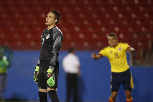 Ethan Horvath put in a solid performance on Tuesday against Colombia, but his four saves was not enough to stave of elimination from the Olympics. Photo provided by USA TODAY Sports. 