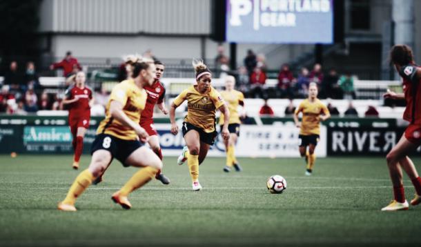 Desiree Scott with the Utah Royals at Providence Park in Portland, OR on May 25, 2018 | Photo: Utah Royals FC