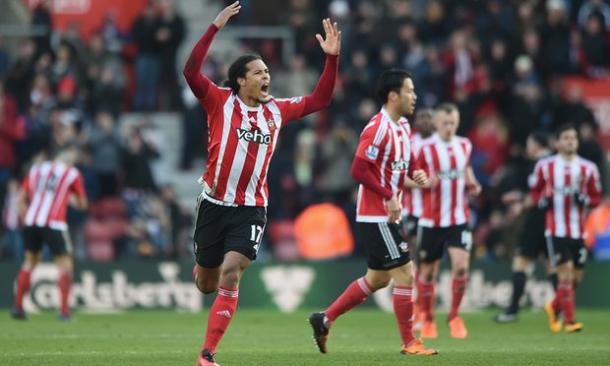 Virgil Van Dijk celebrates his equaliser (Source:The Guardian) 