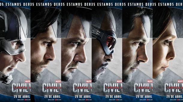 El equipo del Capitán América, con Bucky, Ojo de Halcón, Halcón, Ant-Man y Bruja Escarlata. 