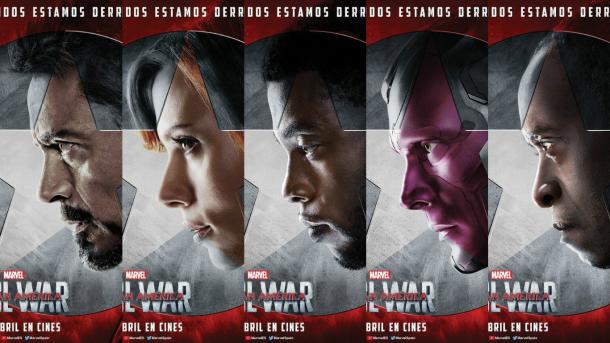El equipo de Iron Man, con Viuda Negra, Pantera Negra, Visión y Máquina de Guerra. 