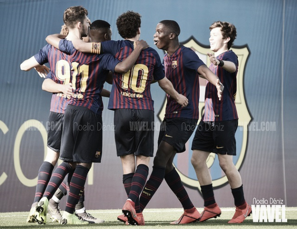 Imagen de los jugadores del Juvenil A celebrando un gol. FOTO: Noelia Déniz