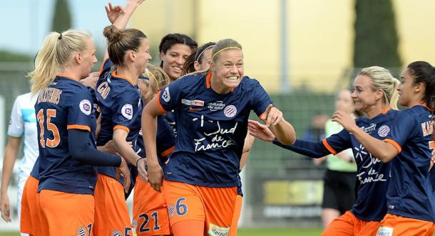 Montpellier celebrate a big win against Soyaux | Source: mhscfoot.com