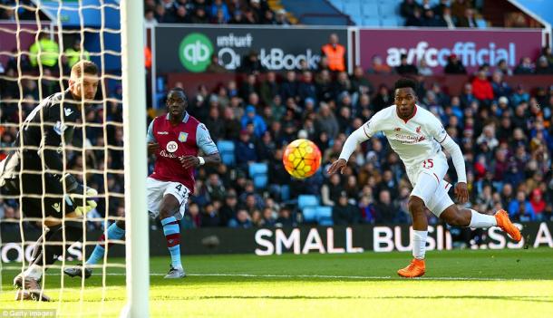 Daniel Sturridge scores the first of six Villa conceded against Liverpool (photo: Getty Images)