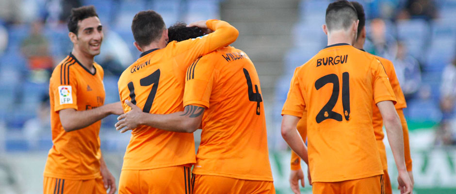 Burgui, durante la celebración de uno de los goles del Real Madrid Castilla ante el Recreativo de Huelva (2-3) | Fuente: www.realmadrid.com