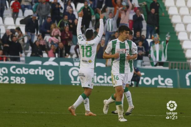 De Las Cuevas celebrando su gol contra el Elche en el Nuevo Arcángel. Fuente: LaLiga