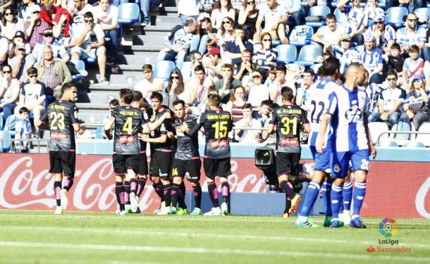 El Espanyol celebra un tanto frente al Dépor | Fuente: LaLiga