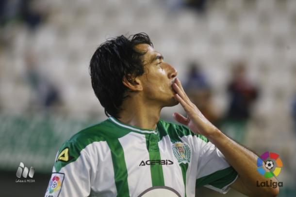 Pedro Ríos manda un beso tras marcar el gol de la victoria | Foto: La Liga