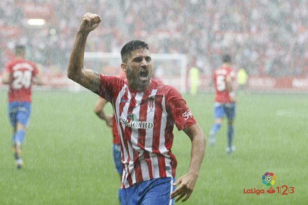 Carmona, celebrando su gol frente al Oviedo | Imagen: LaLiga