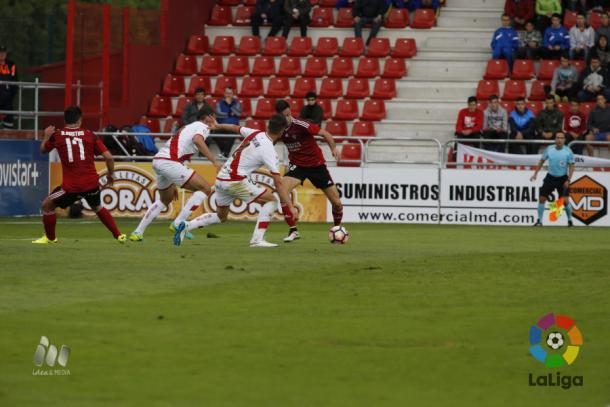 Pedro Martín dispara a gol en el partido frente al Rayo Vallecano. Foto | laliga.es