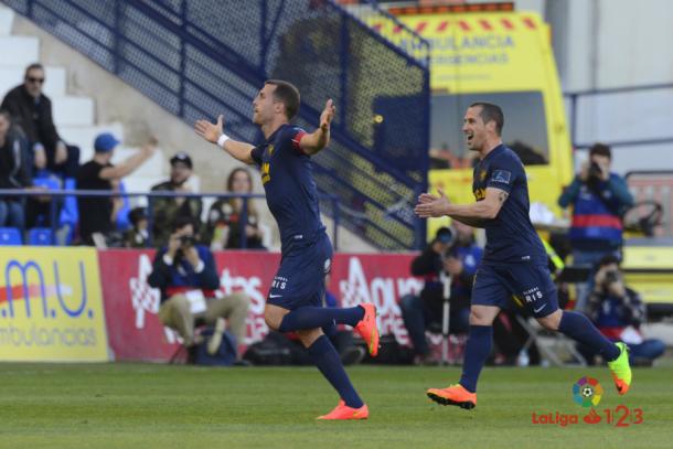 Juan Góngora, protagonista del duelo en La Condomina, celebra el primer gol | LaLiga