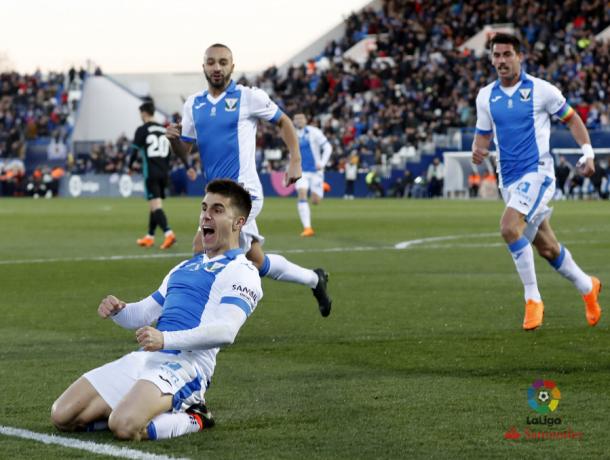 Unai Bustinza celebra el gol en Butarque I Foto: Liga Santander