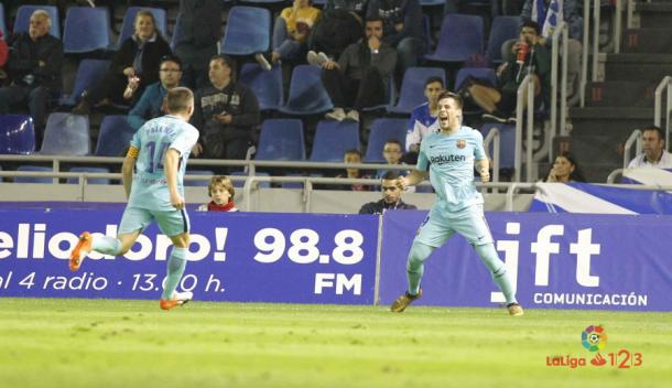 Carles Pérez celebra uno de sus tres goles en Tenerife. | Foto: LFP