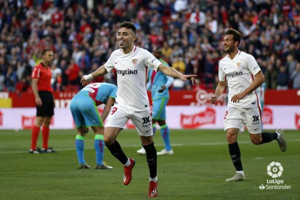 Munir celebrando uno de sus goles | Fotografía: La Liga
