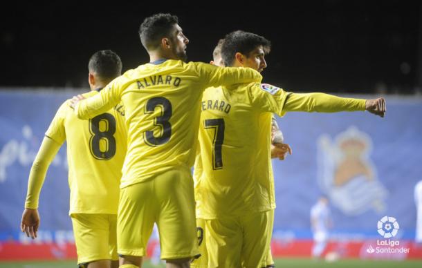 Gerard Moreno celebrando su gol, el único del Real Sociedad - Villarreal | Foto: LaLiga.es