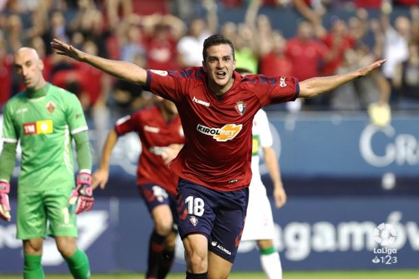 Juan Villar celebra el gol anotado frente al Elche. Foto: LaLiga 123