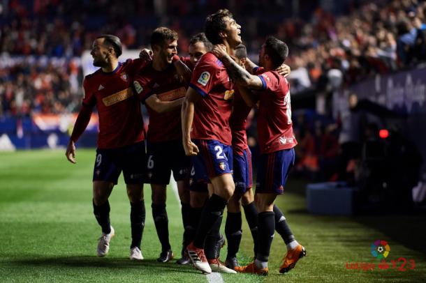 Lucas Torró celebrando junto a sus compañeros un gol rojillo. Foto: La Liga 123