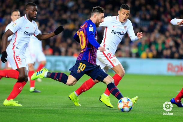 Leo Messi ante el Sevilla en Copa del Rey. Foto: LaLiga