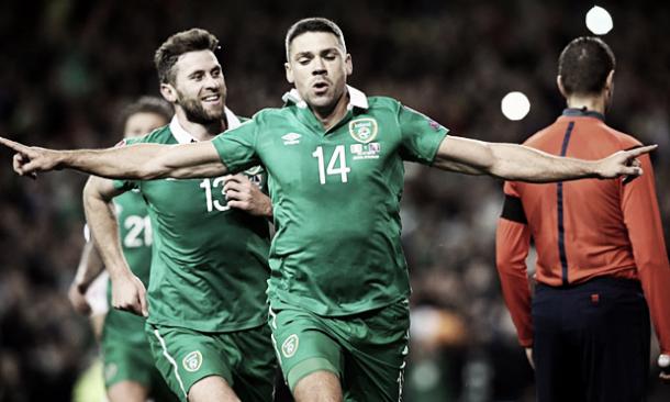 Walters celebrates after scoring two goals against Bosnia.