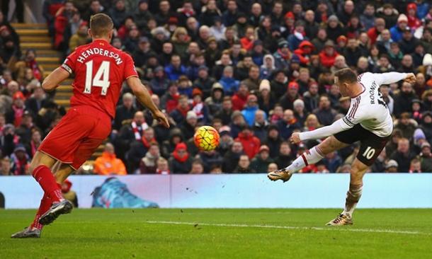 Wayne Rooney scoring the winner for United at Anfield in January | Photo: Getty Images