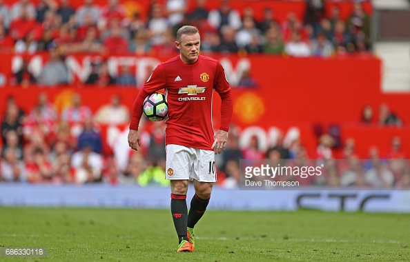 MANCHESTER, ENGLAND - MAY 21: Wayne Rooney of Manchester United looks on during the Premier League match between Manchester United and Crystal Palace at Old Trafford on May 21, 2017 in Manchester, England. (Photo by Dave Thompson/Getty Images)