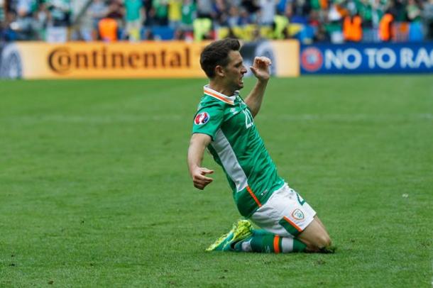 Hoolahan celebrates his goal against Sweden (photo; Getty Images)