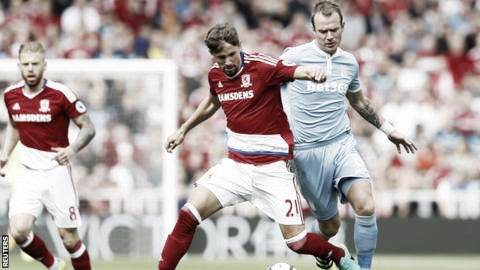 Whelan and Ramirez battle for the ball in the match at the Riverside. | Photo: BBC