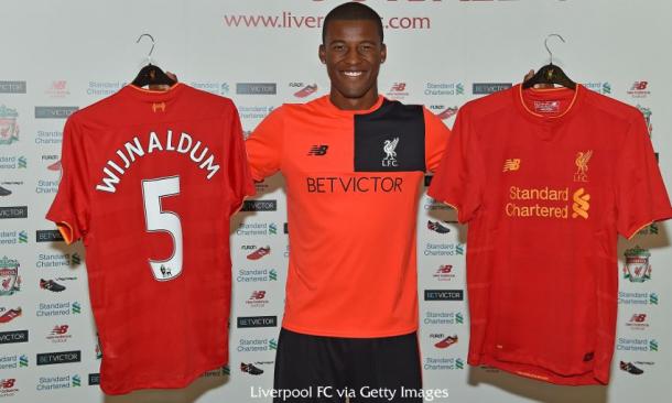 Wijnaldum, the club's new No.5, pictured on his tour of Melwood. (Picture: Liverpool FC via Getty Images)
