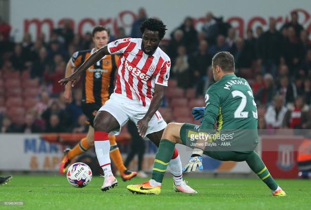 Wilfried Bony has yet to solve Stoke City's goalscoring problems since arriving on loan from Manchester City on transfer deadline day. | Photo: James Baylis - AMA/Getty Images