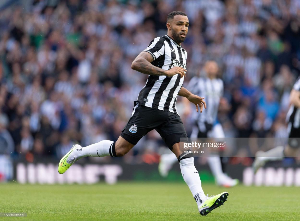 Callum Wilson of <strong><a  data-cke-saved-href='https://www.vavel.com/en/football/2023/08/04/newcastle-united/1152596-its-a-really-good-rehearsal-newcastle-united-boss-howe-looks-ahead-to-sela-cup.html' href='https://www.vavel.com/en/football/2023/08/04/newcastle-united/1152596-its-a-really-good-rehearsal-newcastle-united-boss-howe-looks-ahead-to-sela-cup.html'>Newcastle United</a></strong> in action during the pre-season friendly match between Rangers and Newcastle at Ibrox Stadium on July 18, 2023 in Glasgow, Scotland. (Photo by Visionhaus/Getty Images)