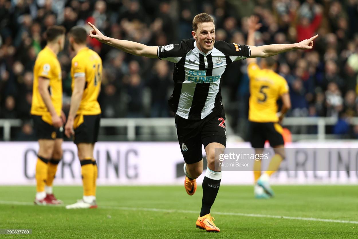 Chris Wood scored celebrated his winner against Wolverhampton Wanderers last Friday night: Naomi Baker/GettyImages 