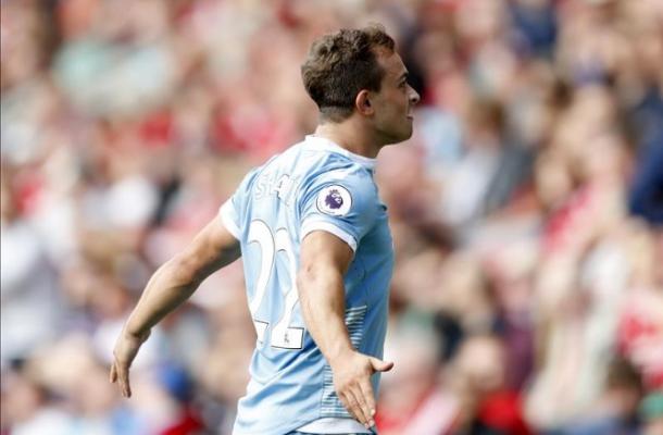 Shaqiri's goal was Stoke's first from a direct free kick in almost three years | Photo: Premier League