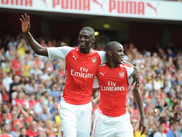 Sanogo (left) with Joel Campbell, during the Emirates Cup of 2014 | Image: Guardian
